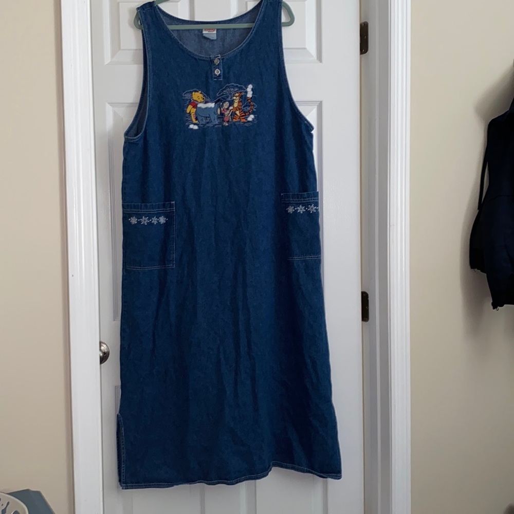 Denim embroidered winter Winnie the Pooh dress